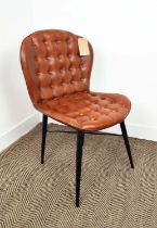 SIDE CHAIRS, a pair, tan leather upholstery on metal supports, 58cm x 90cm H x 50cm. (2)