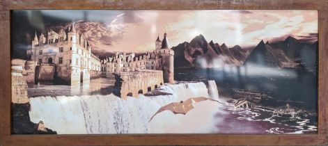 CHAYAN KHOI 'Waterfall Chateau' photoprint on perspex, 116cm x 295cm, framed.