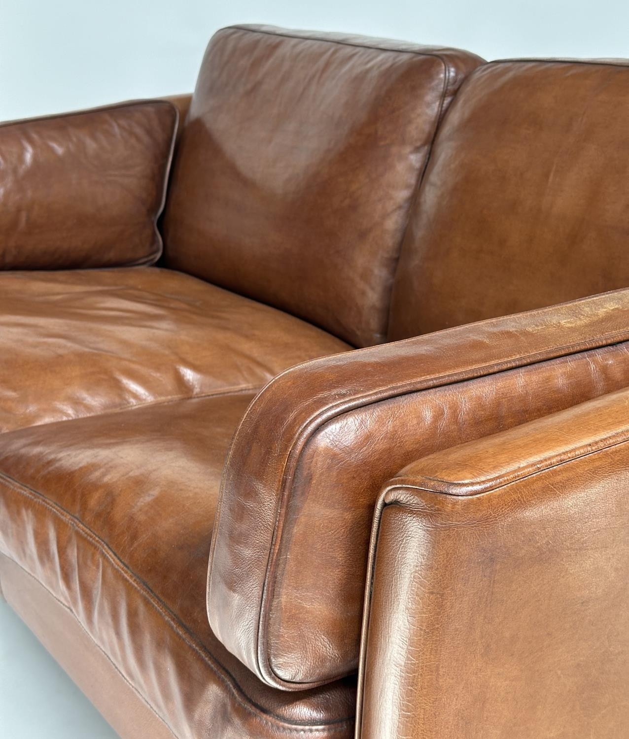 DANISH SOFA, 1970s two seater with grained natural soft tam brown leather upholstered, 150cm W. - Image 8 of 8