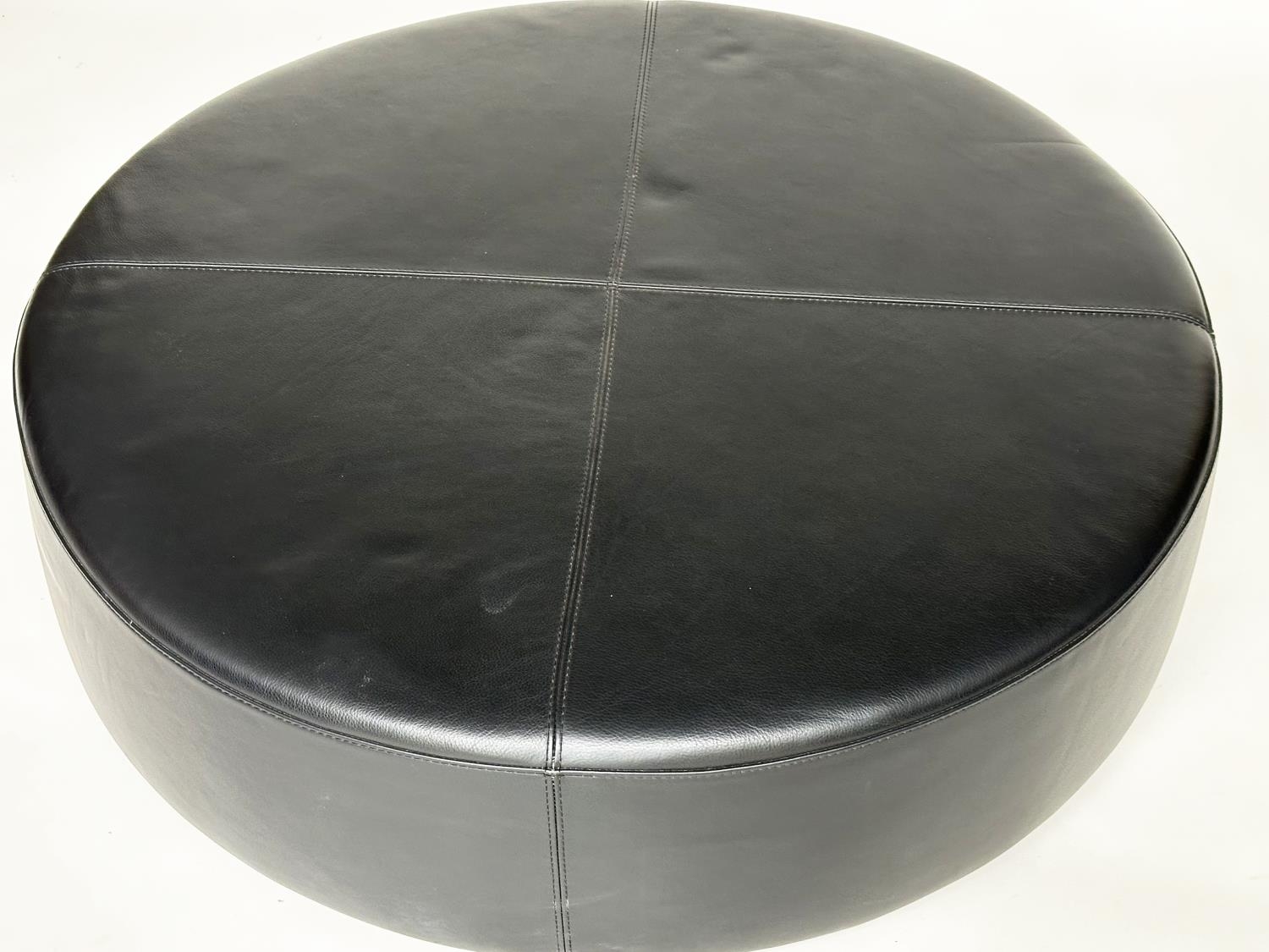 CENTRE STOOL/OTTOMAN, circular contemporary Italian 'Jesse' 'Puck' natural soft stitched leather, - Image 8 of 8