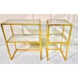 SIDE TABLES, a set of two, of two-tier form, both gilt metal and mirrored glass, largest 60cm H x