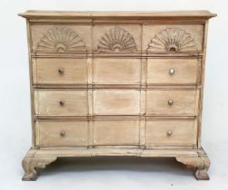 HALL CHEST, Dutch colonial style, hardwood with four long drawers, one with carved front, and of