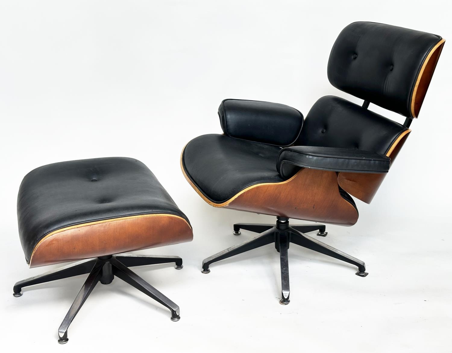 LOUNGER AND OTTOMAN AFTER CHARLES AND RAY EAMES, 81cm W. - Image 5 of 10