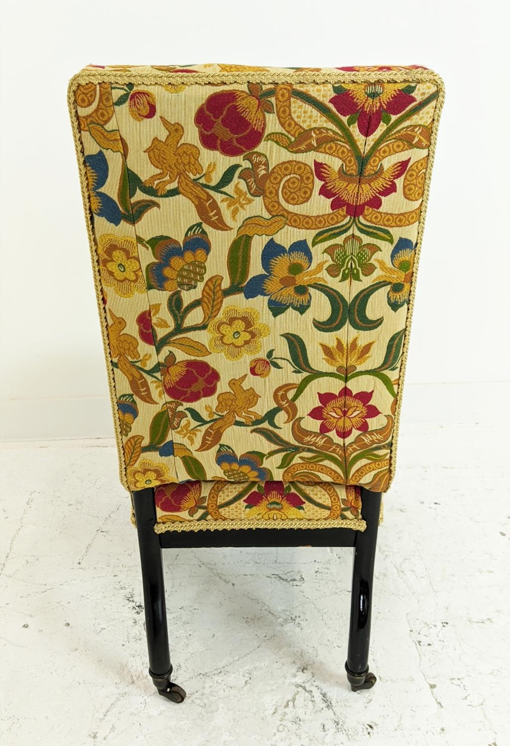 SLIPPER CHAIR, 19th century ebonised with William Morris patterned upholstery, 96cm H x 51cm W. - Image 14 of 18