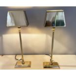 LIBRARY LAMPS, a pair, polished metal, with shades, 59cm H (2)