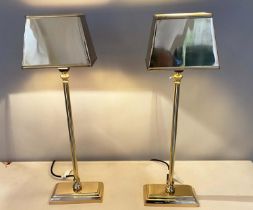 LIBRARY LAMPS, a pair, polished metal, with shades, 59cm H (2)