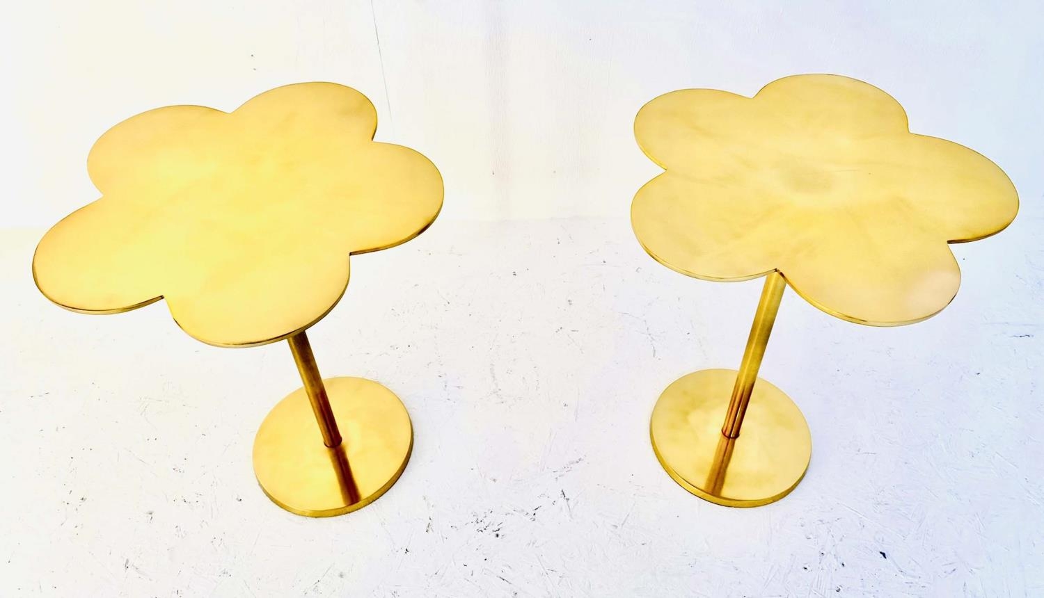 CLOVER SIDE TABLES, a pair, in gilt metal, 51cm H x 41cm x 41cm. (2)