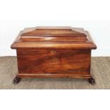 WINE COOLER, Regency mahogany of sarcophagus form with green baize lining, brass handles and inset