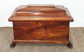 WINE COOLER, Regency mahogany of sarcophagus form with green baize lining, brass handles and inset