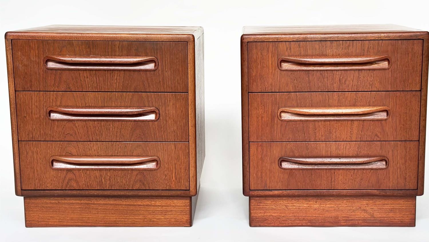 G PLAN SIDE CHESTS, a pair, vintage 1970s teak, each with three drawers, reverse labels dated - Image 2 of 9