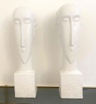 CONTEMPORARY SCHOOL UNTITLED CERAMIC BUSTS, a pair, 60cm x 14cm x 15cm. (2)