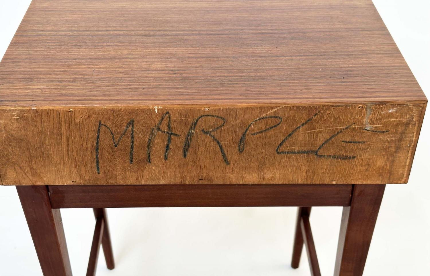 MEREDEW LAMP TABLES, a pair, 1970s Afromosia and teak, each with frieze drawer and stretchered - Image 9 of 9