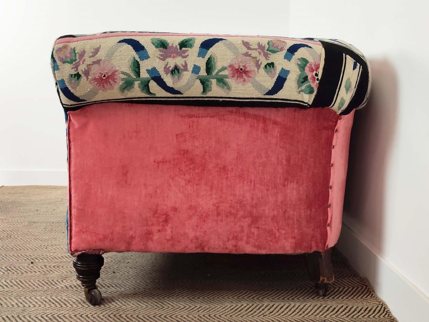 CHESTERFIELD SOFA, Victorian mahogany in floral and ribbon needlework and pink velvet upholstery - Image 5 of 14