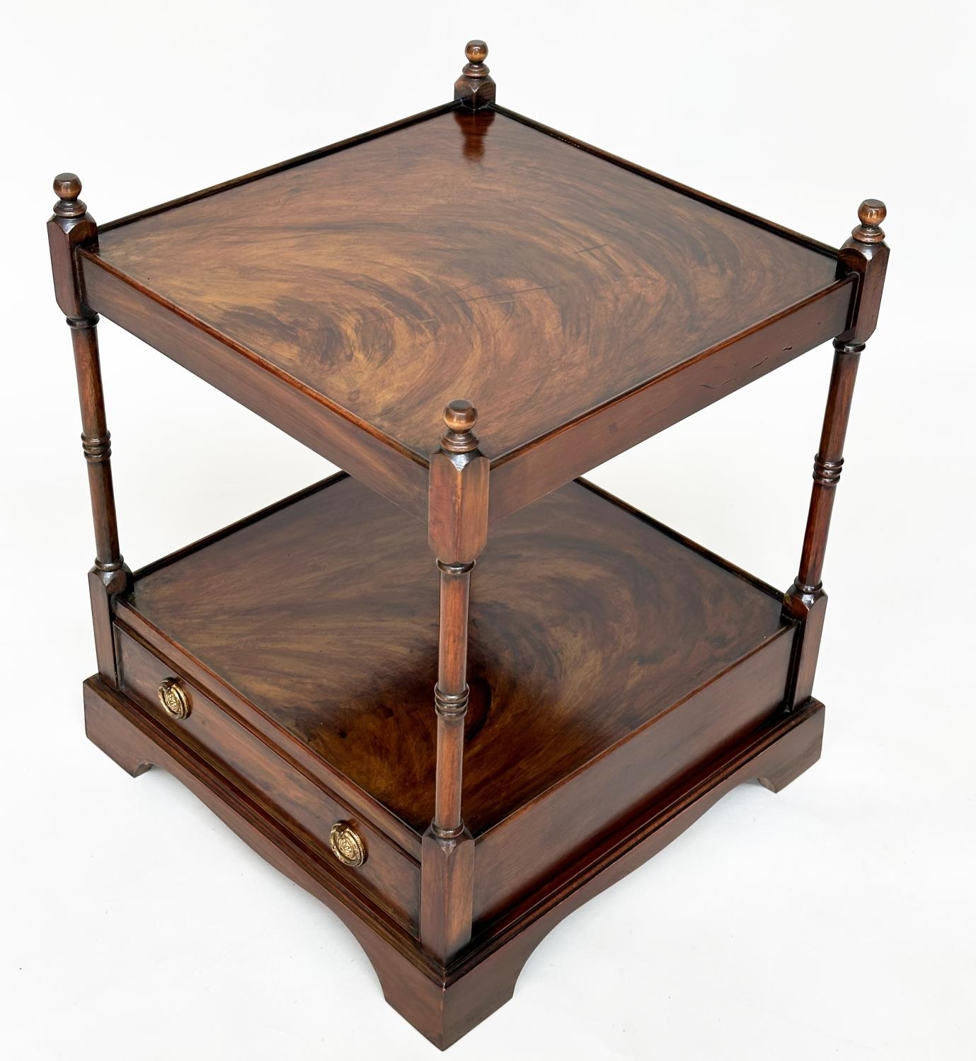 LAMP TABLES, a pair, George III design mahogany each with drawer and two tiers, 59cm H x 46cm W x - Image 8 of 10