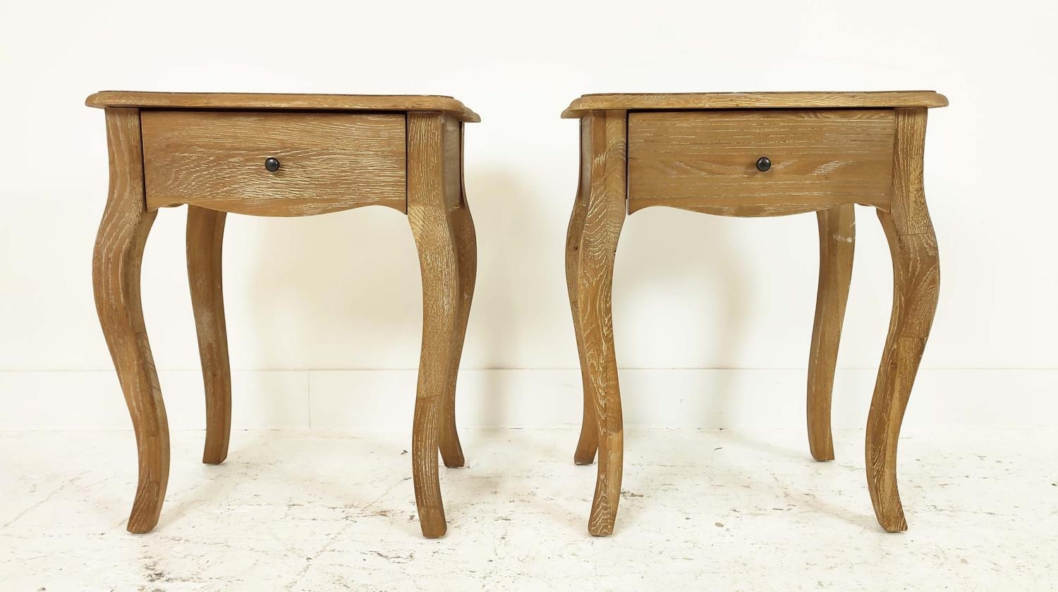 SIDE TABLES, a pair, contemporary French Provincial style, with a draw to each, 50cm x 38cm x - Image 3 of 9