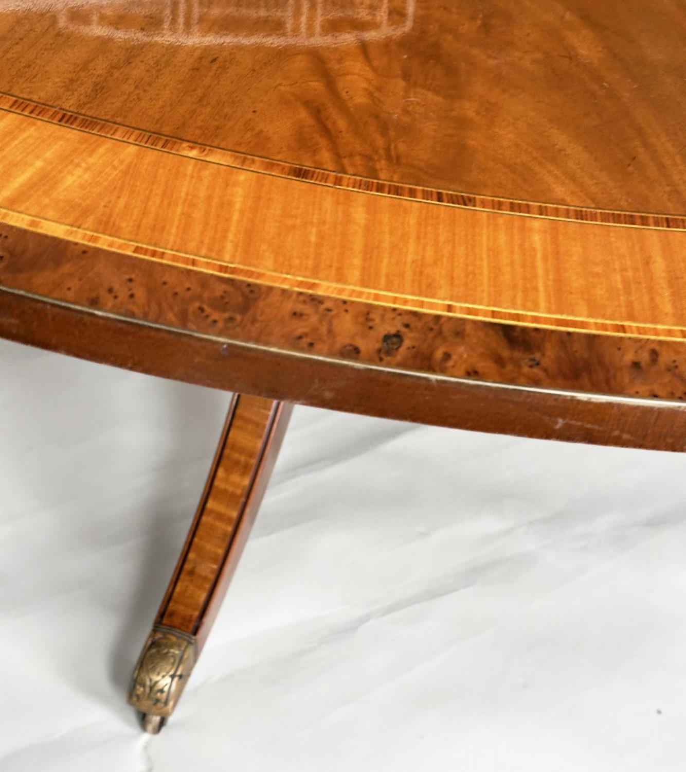 DINING TABLE, circular Regency style radially veneered mahogany and satinwood crossbanded with - Image 10 of 17