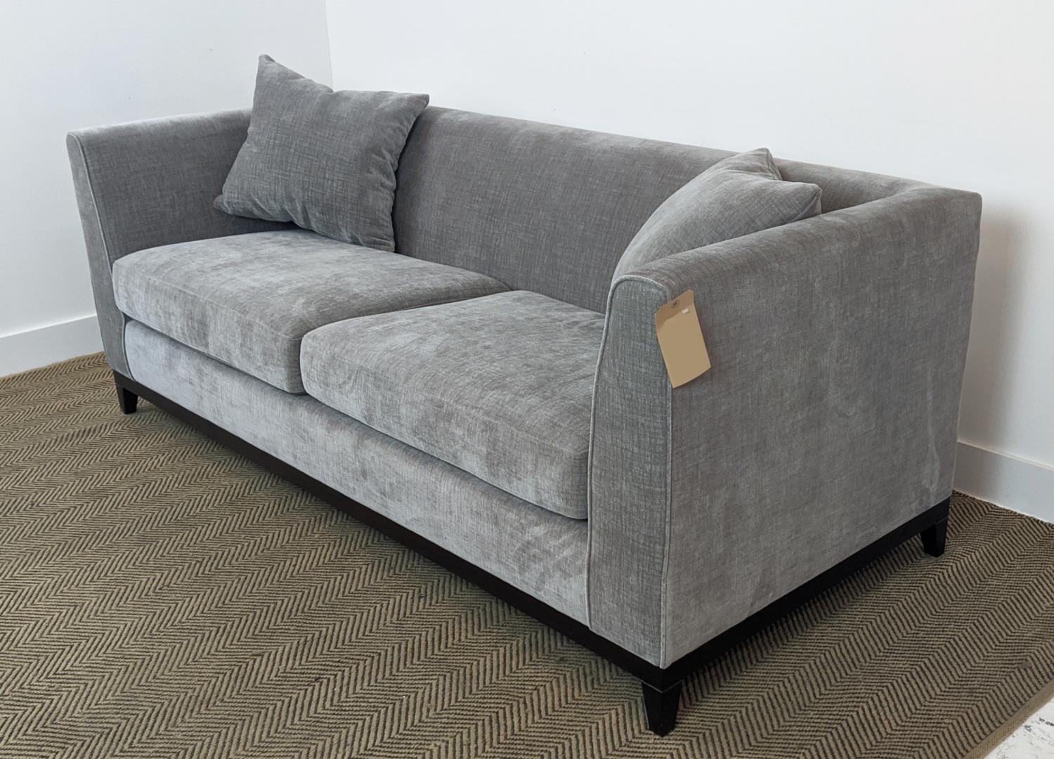 SOFA, dark grey upholstered, ebonised supports, 200cm x 85cm x 90cm. - Image 4 of 7