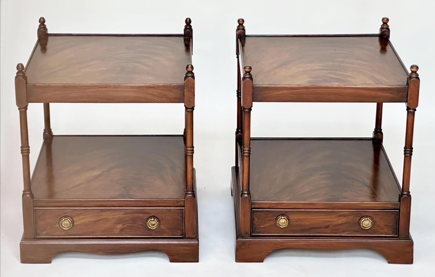 LAMP TABLES, a pair, George III design mahogany each with drawer and two tiers, 59cm H x 46cm W x - Image 9 of 10