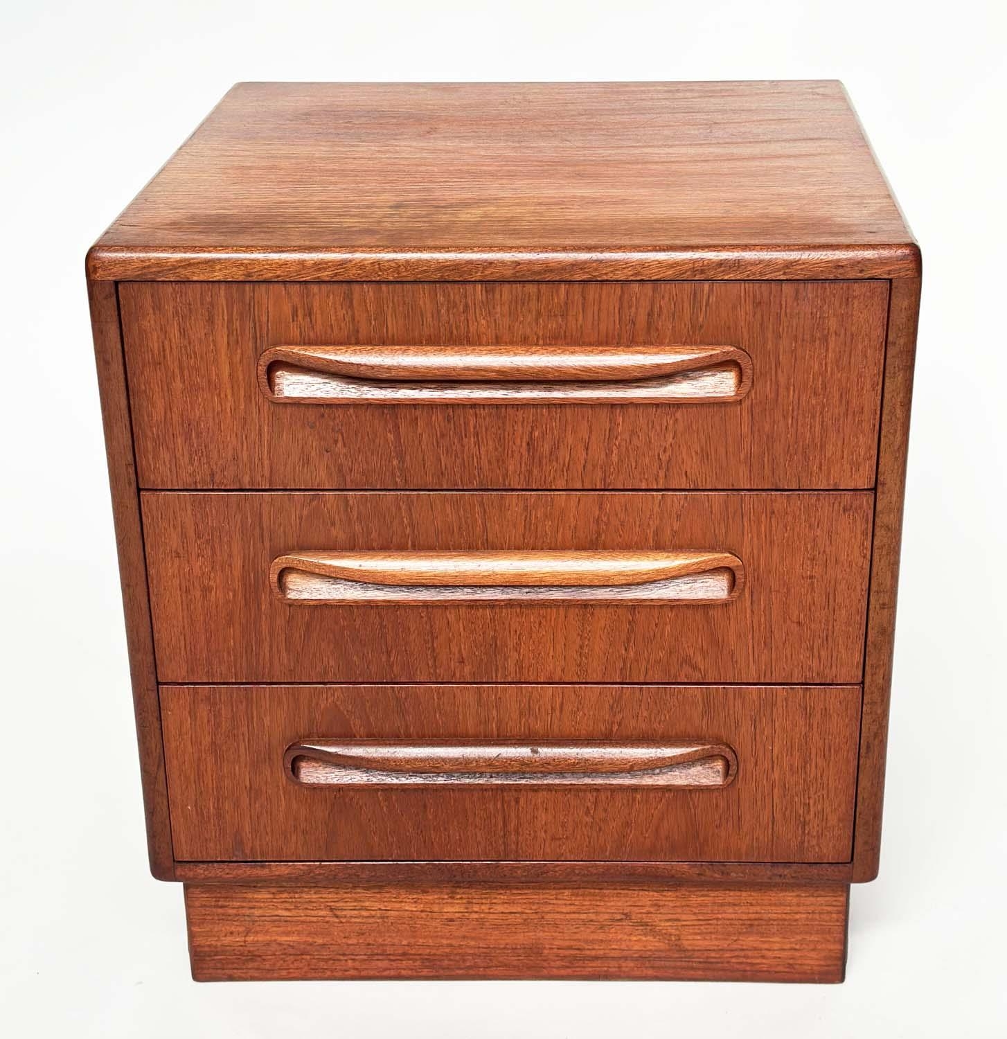 G PLAN SIDE CHESTS, a pair, vintage 1970s teak, each with three drawers, reverse labels dated - Image 6 of 9