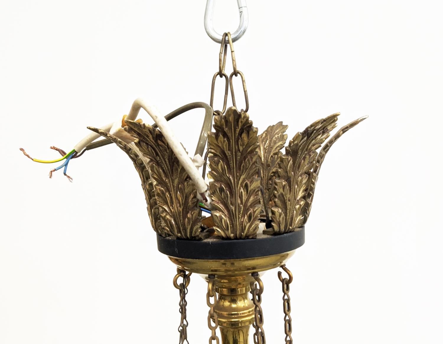 CEILING LIGHT EMPIRE STYLE, black metal and brass with acanthus leaf detail, 77cm W x 96cm H approx. - Bild 5 aus 14