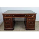 PEDESTAL DESK, Victorian mahogany with a tooled inlaid green leather top over nine drawers, 140cm