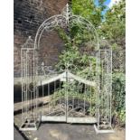 ARCHITECTURAL GARDEN GATE, Regency style, distressed metal frame, 250cm high, 185cm wide, 38cm deep.