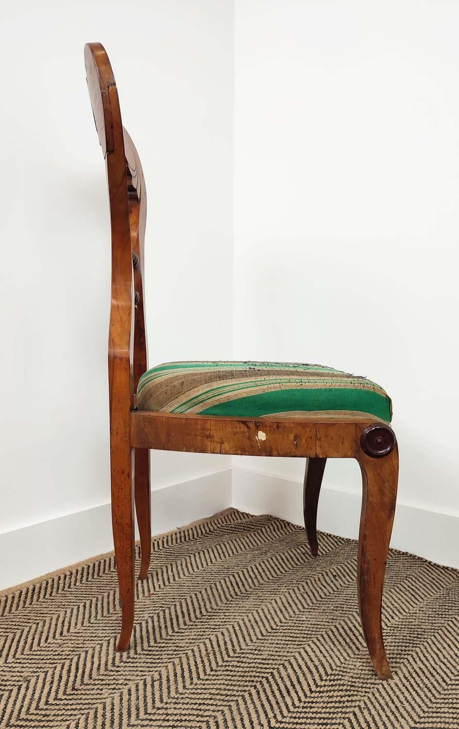 SIDE CHAIRS, a pair, Biedermeier cherrywood and thuya with worn green and brown striped drop in - Image 13 of 14