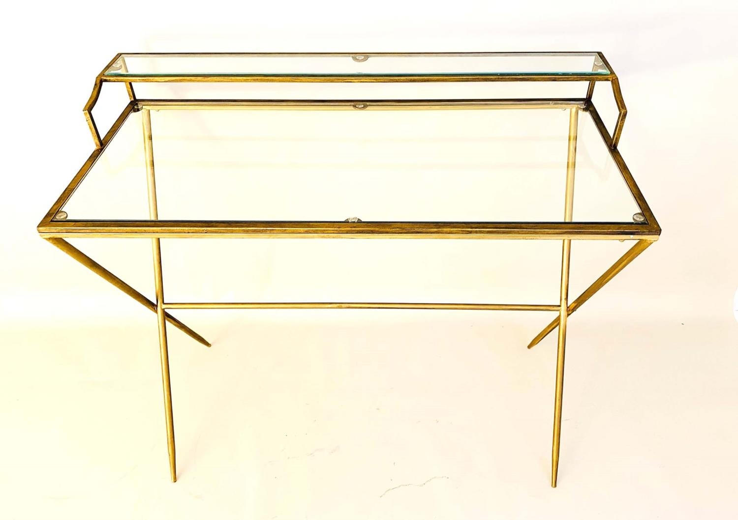 WRITING DESK, 1960s French style, gilt metal and glass, 87cm x 95cm x 42cm. - Image 2 of 3