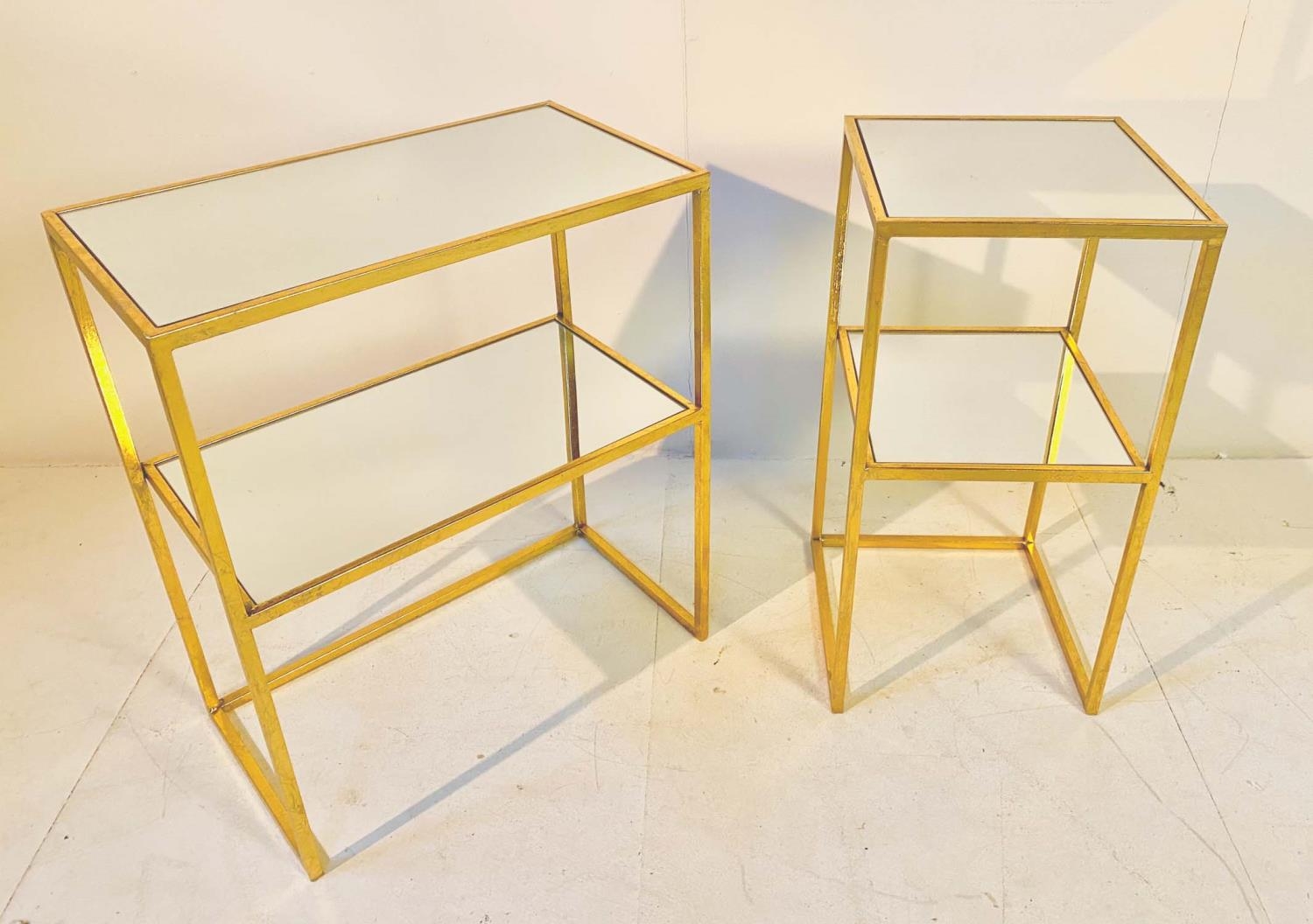 SIDE TABLES, a set of two, of two-tier form, both gilt metal and mirrored glass, largest 60cm H x - Bild 3 aus 4