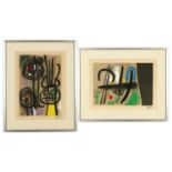 JOAN MIRO, Personnages, a pair, numbered limited edition pochoir, stamped signature, embossed