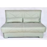 SOFA BED, geometric print upholstered with cushion, transferring to bed, 142cm W (180cm extended).