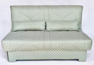 SOFA BED, geometric print upholstered with cushion, transferring to bed, 142cm W (180cm extended).