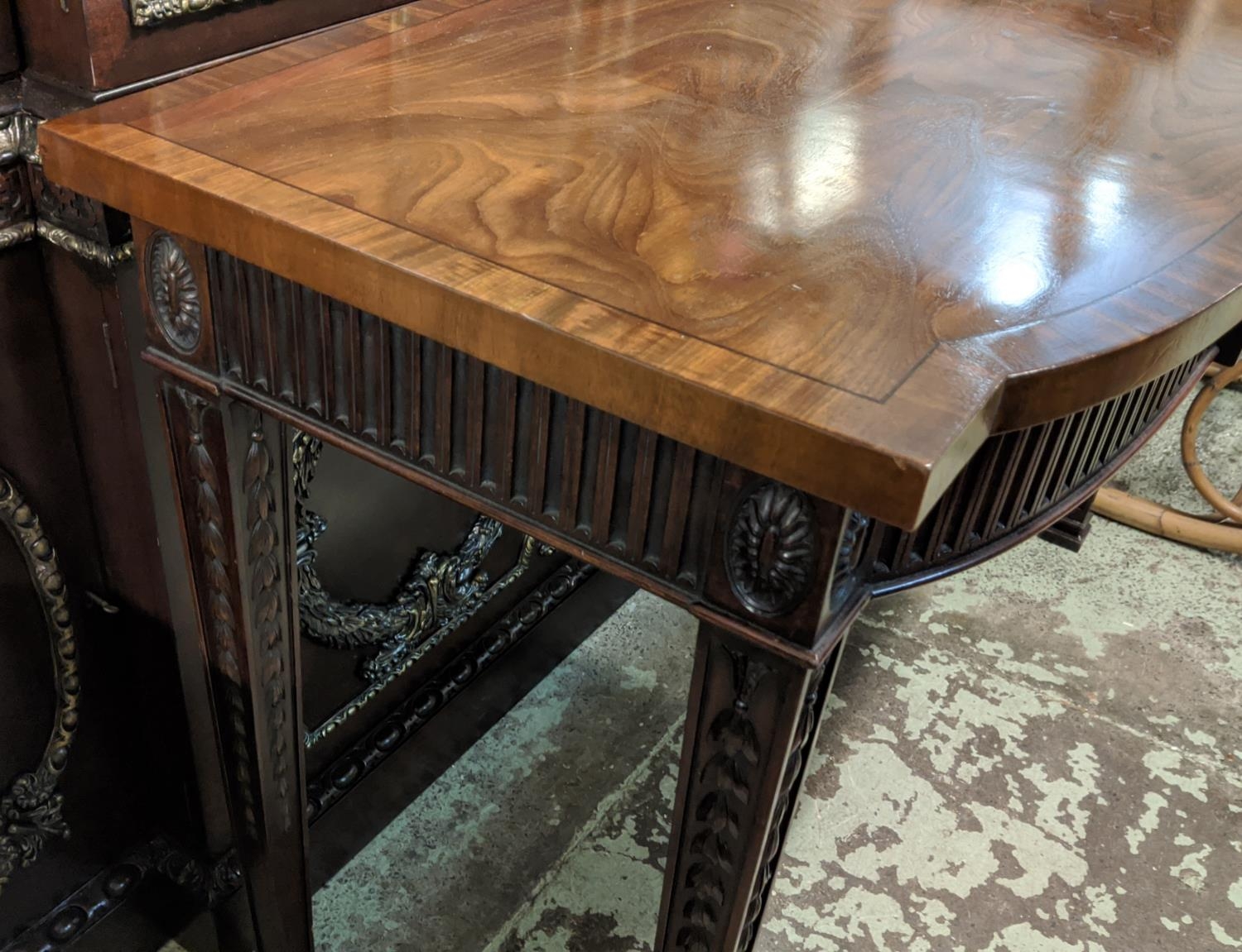 SERVING TABLE, 137cm x 61cm x 89cm H, late 19th century George III style mahogany with two drawers. - Bild 9 aus 14