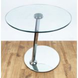 SIDE TABLE, contemporary design, mirrored base, glass top, 60cm diam x 55cm H.