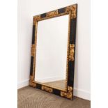 WALL MIRROR, 19th century style Continental ebonised and gilt framed with rectangular plate, 152cm x