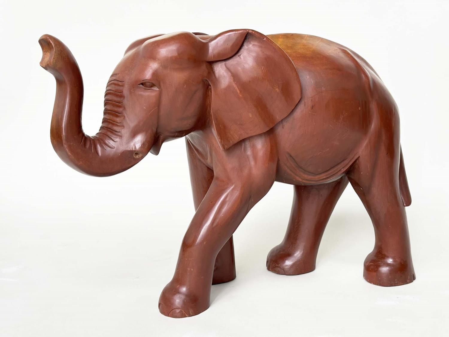 ELEPHANT, Indian carved well patinated solid elm, 83cm W x 63cm H. - Bild 2 aus 10