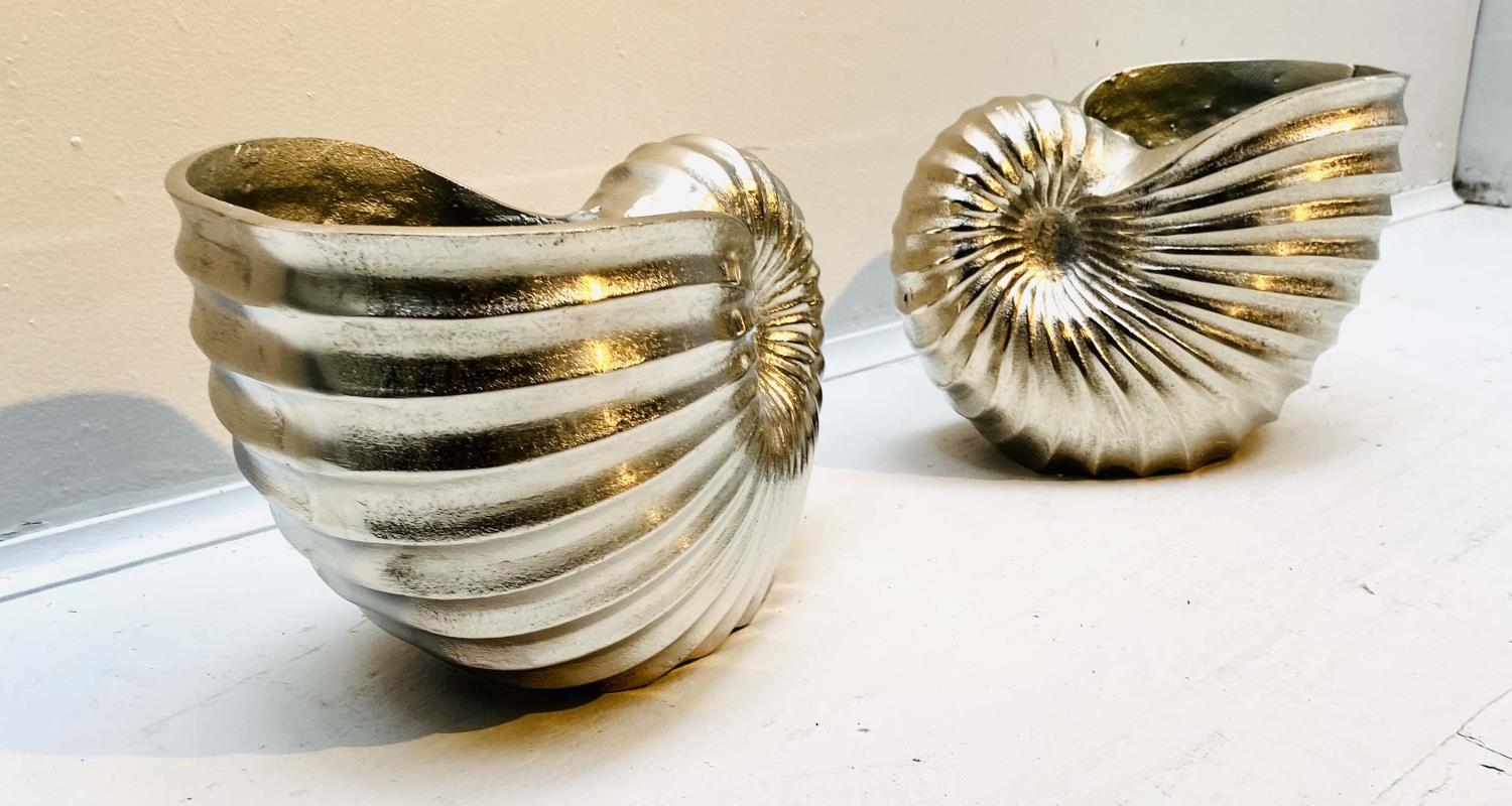 WINE COOLERS, a pair, in the form of sea shells, polished metal, 18cm x 26cm x 17cm. (2) - Image 4 of 7