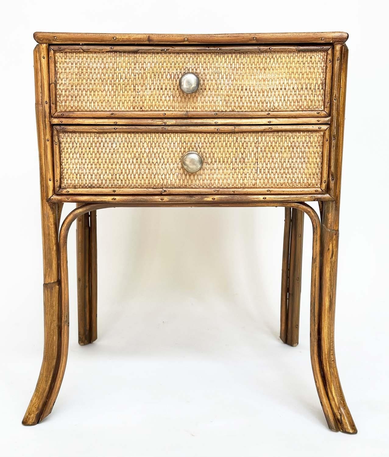 BAMBOO LAMP TABLES, a pair, vintage rattan framed wicker panelled and cane bound each with two - Image 4 of 8