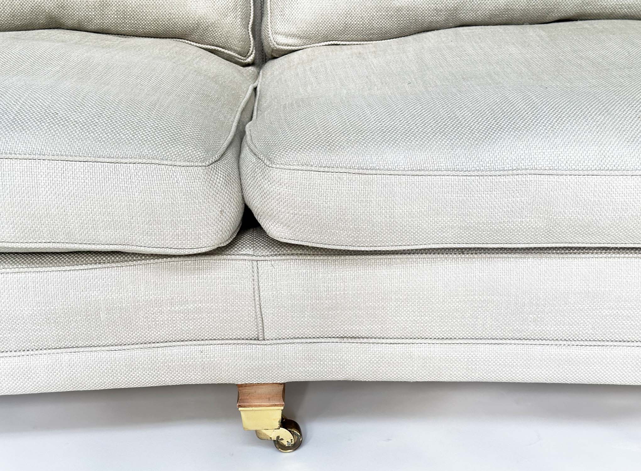 KNOLL SOFA BY DURESTA, grey linen upholstered with down swept arms, feather filled cushions and - Image 6 of 14