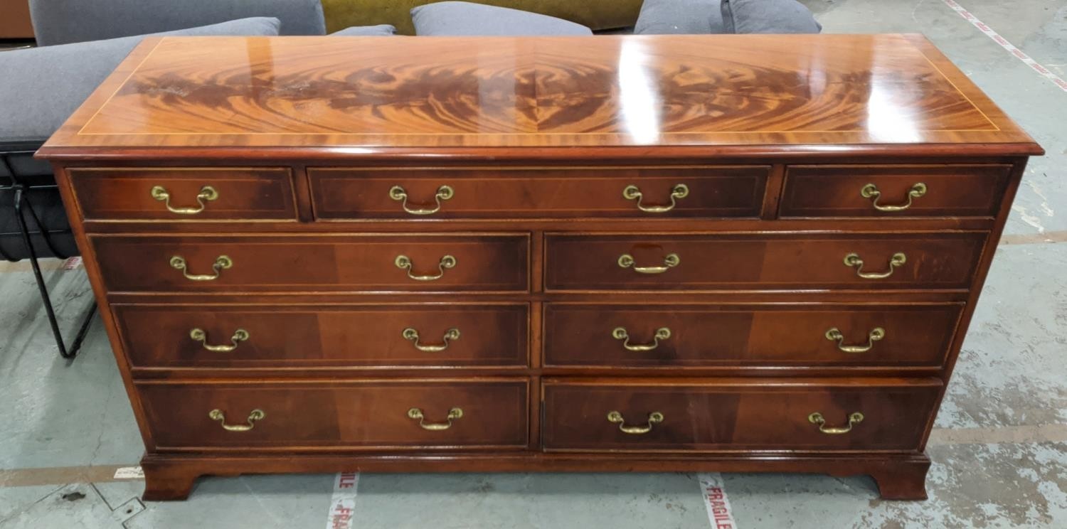 CHEST, Georgian style mahogany and line inlaid with nine drawers, 78cm H x 156cm x 46cm. - Image 5 of 22