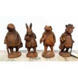 A SELECTION OF FOUR CAST METAL CHARACTERS, one mole, one ratty, one Mr Rabbit, and one toad, 28cm