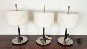 BOVER DANONA TABLE LAMPS, a set of three, with pleated shades and leather detail to stem, each
