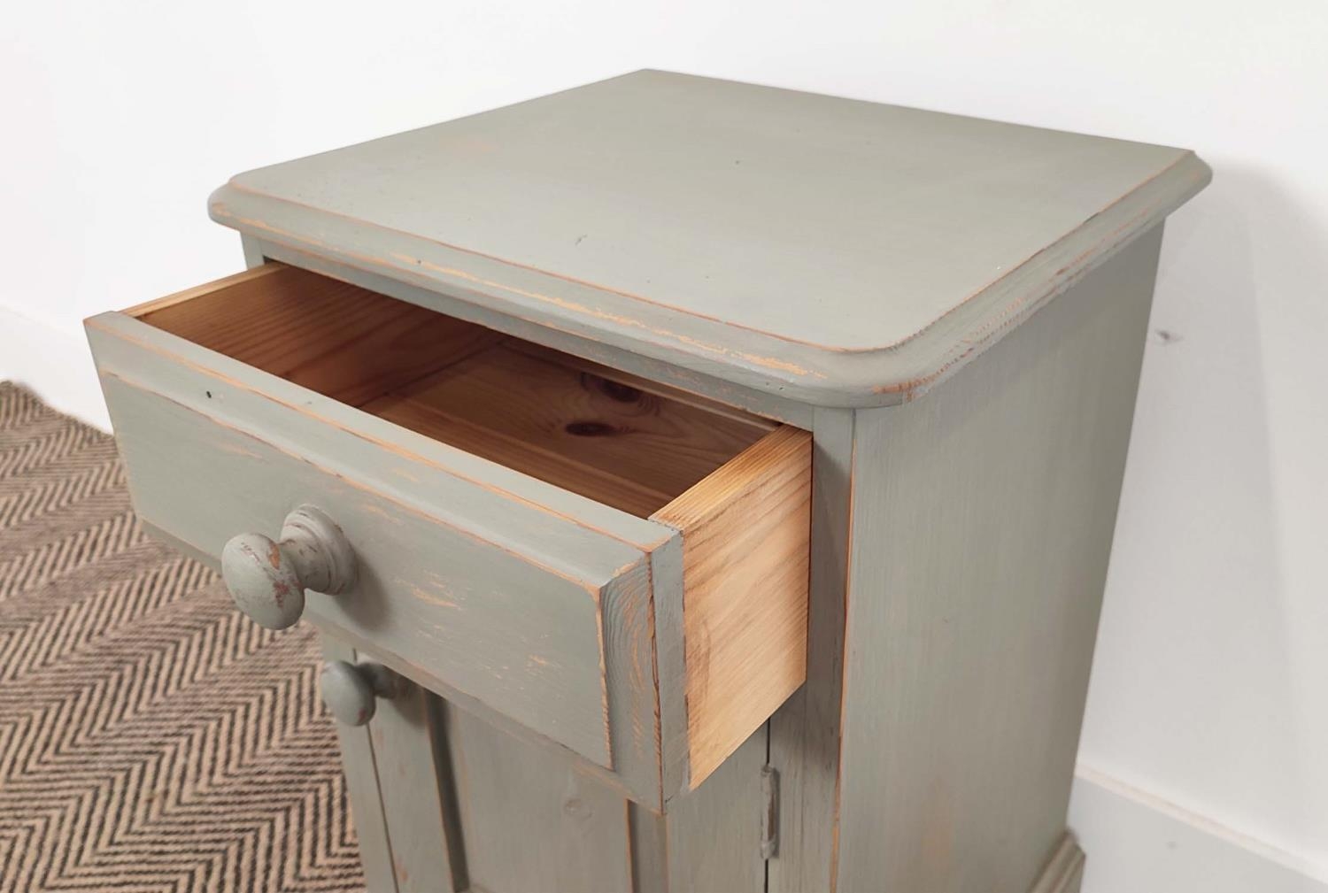 BEDSIDE CABINETS, a pair, grey painted, each with drawer and door, 60cm H x 40cm x 36cm. (2) - Image 9 of 16