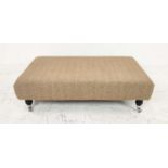 HEARTH STOOL, rectangular in Abraham Moon tweed on chrome castors, 33cm H x 113cm W x 64cm D.