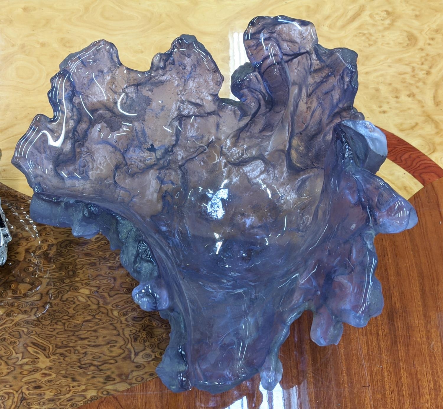AMETHYST GLASS VASE, of organic form, 25cm H x 43cm W approx, together with a twinned glass - Bild 7 aus 8