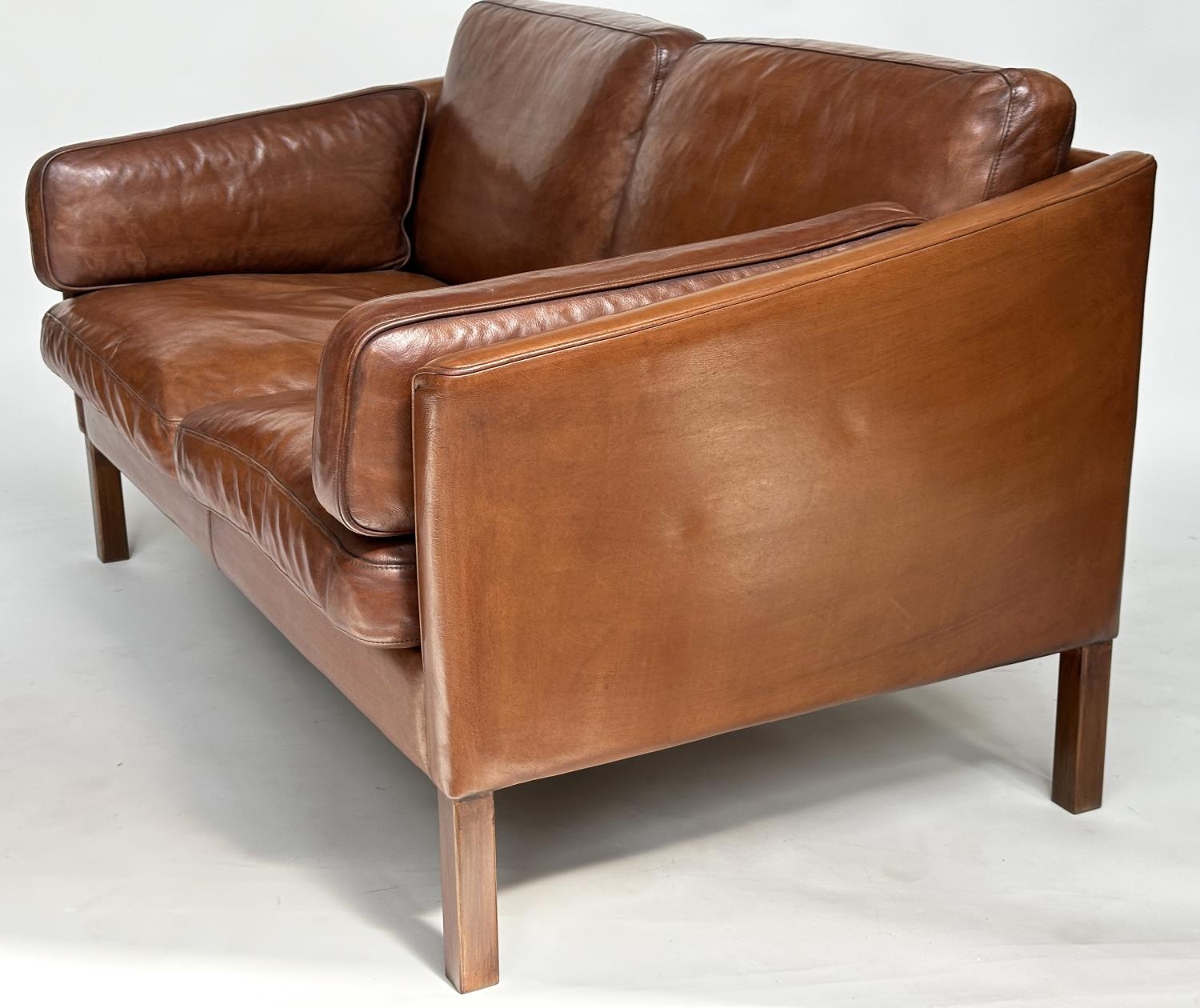 DANISH SOFA, 1970s two seater with grained natural soft tam brown leather upholstered, 150cm W. - Image 6 of 8