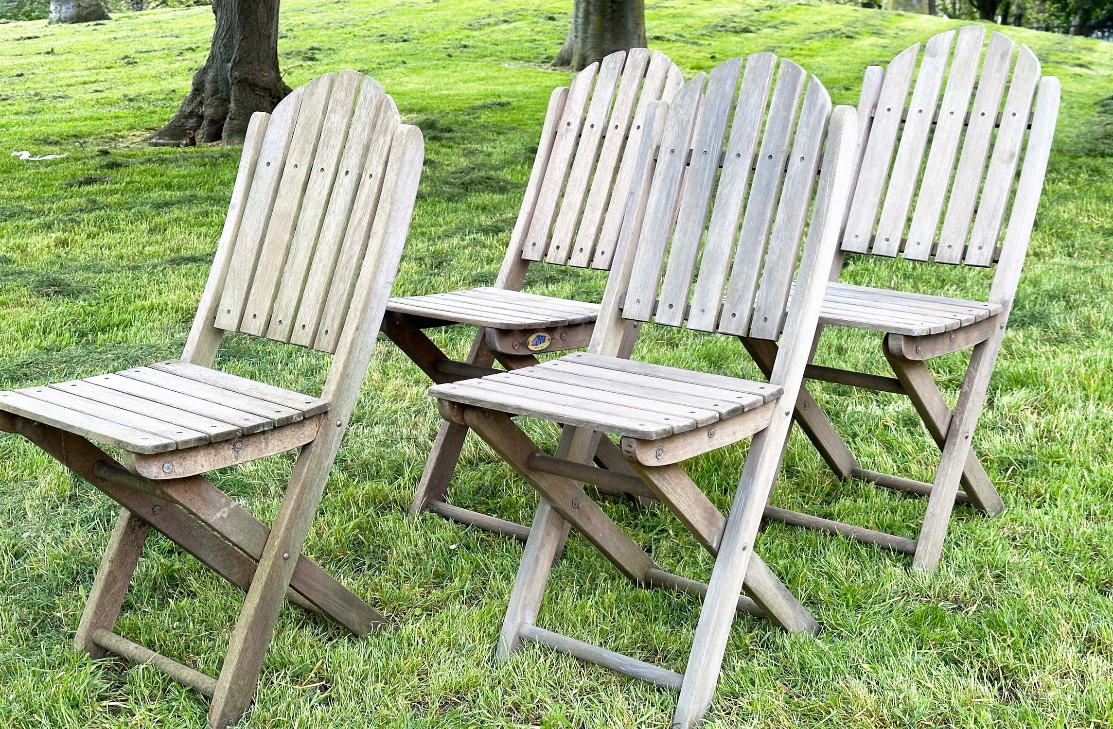 GARDEN CHAIRS, a set of four, teak slatted folding stamped JYZ since 1833. (4) - Image 2 of 16