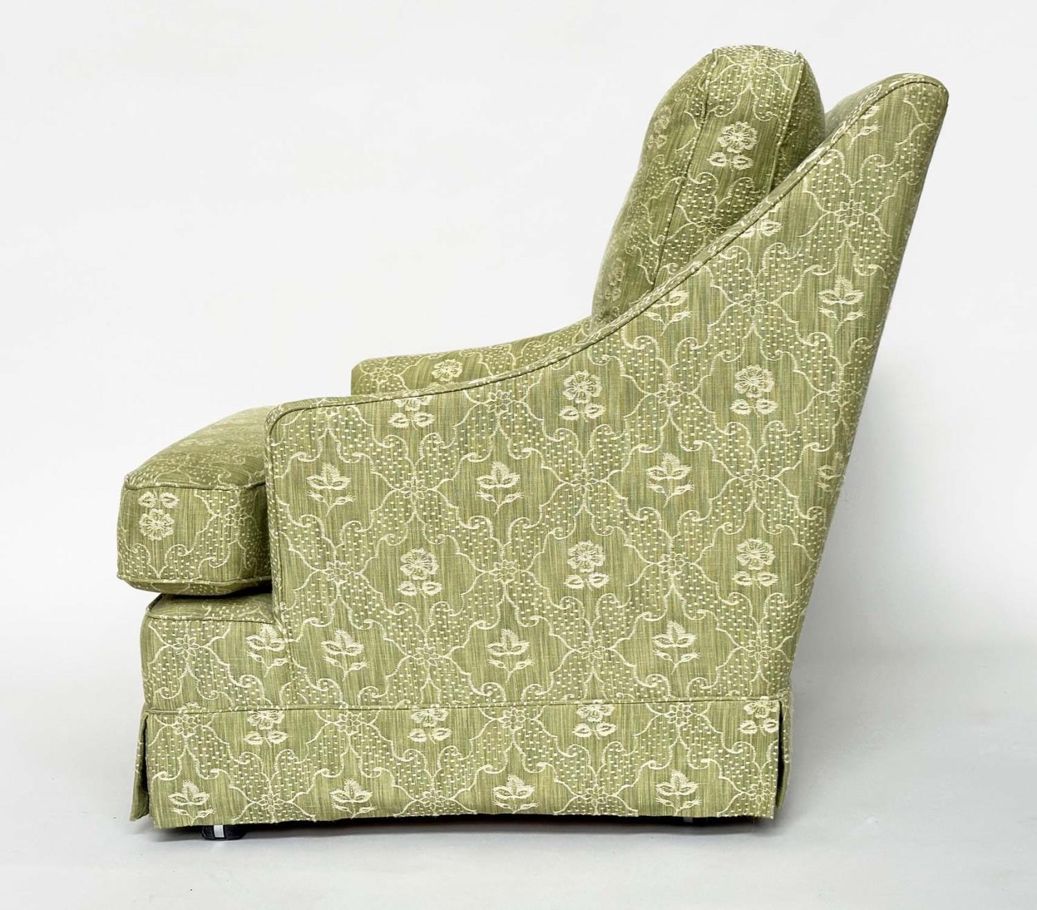 ARMCHAIR, Egerton style with sloping arms and moss green woven upholstery, 66cm W. - Bild 5 aus 7