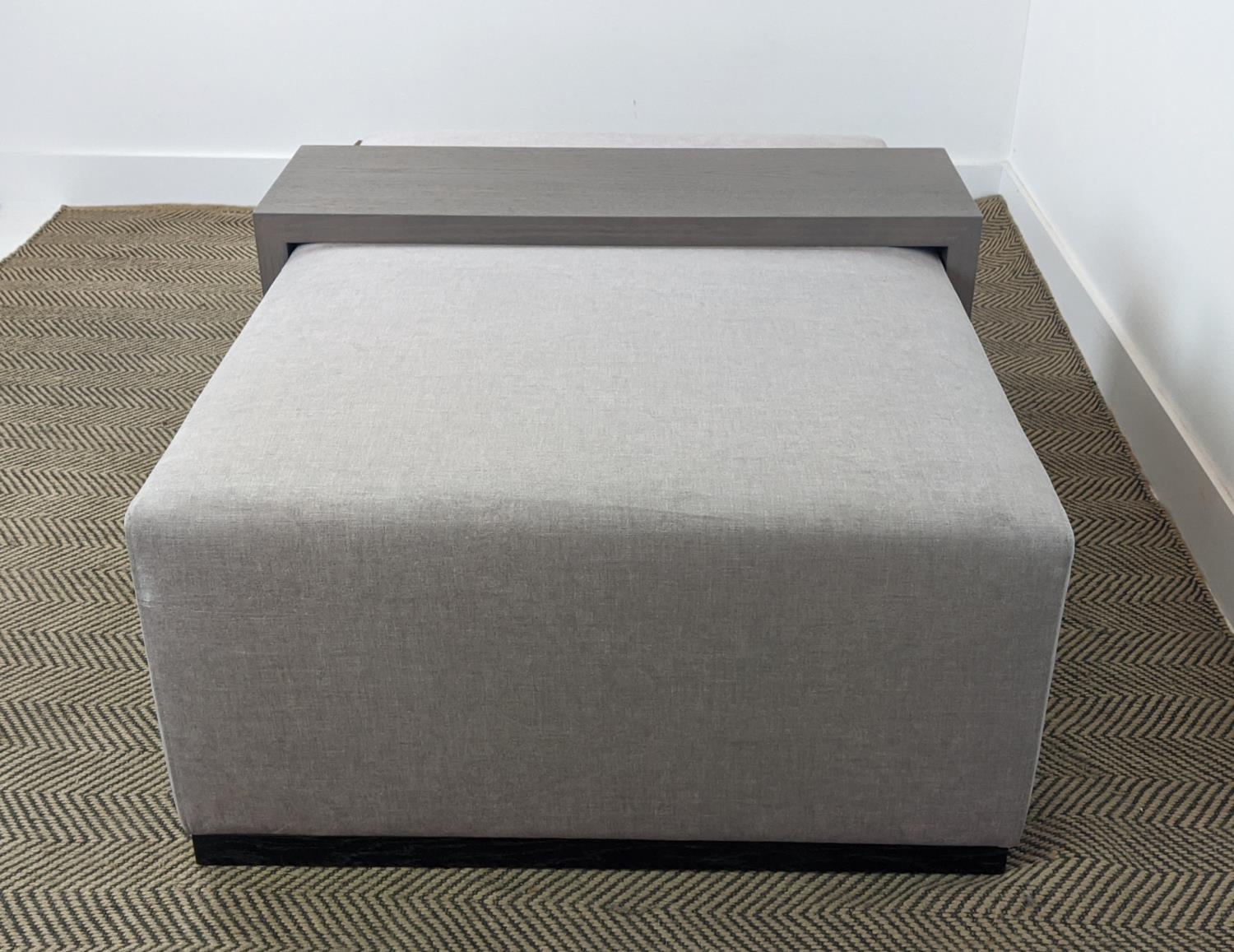 OTTOMAN, grey fabric upholstered, with wooden table that fits over, 120cm x 80cm x 40cm. - Bild 2 aus 6