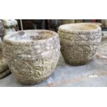 POTS, a pair, composite stone, 39cm H x 36.5cm. (2)